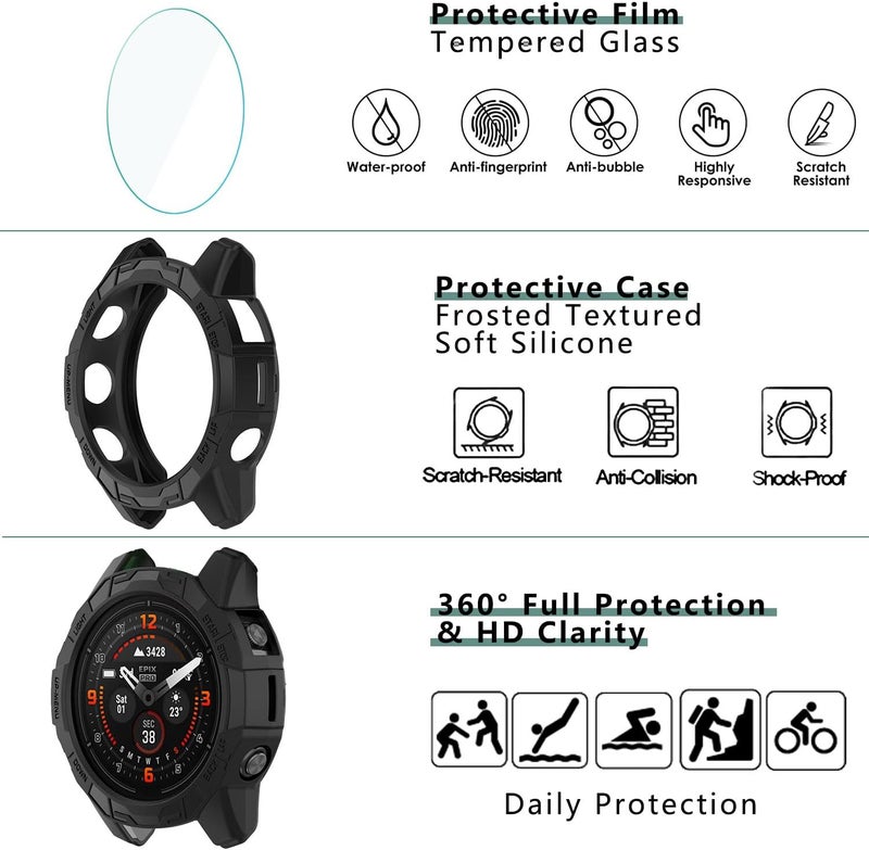 Msvueioe [1+4 حزمة] متوافق مع Garmin Fenix 7 / Fenix 7 Pro / Garmin Epix Pro(الجيل 2) واقي شاشة وحافظة 47 مم، فيلم زجاجي مقسى وحافظة وجه TPU ناعمة، - Image 3